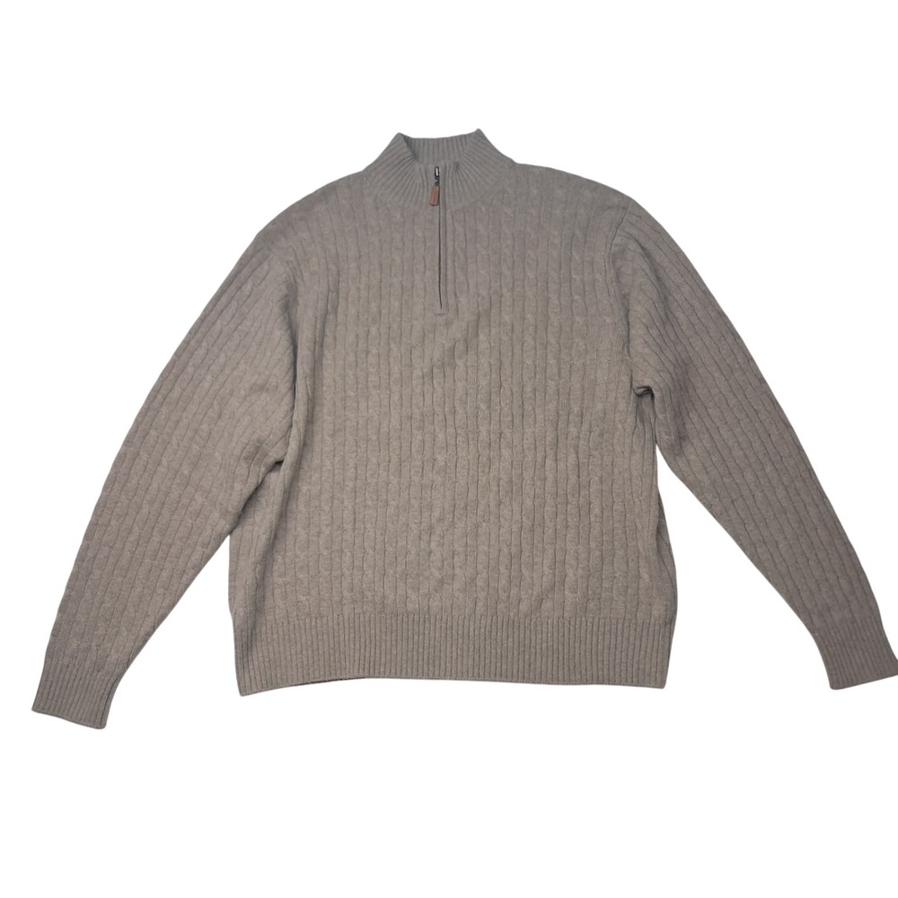 Peter Millar Quarter Zip Sweater Men's XL Cashmere Tan Cable Knit Luxury‎ Preppy